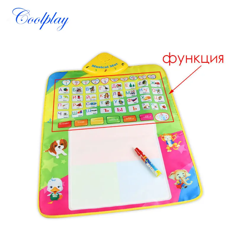 COOLPLAY русский алфавит водный музыкальный коврик для рисования и 1 волшебная ручка многоразовая доска для рисования Игровой музыкальный коврик Детские игрушки