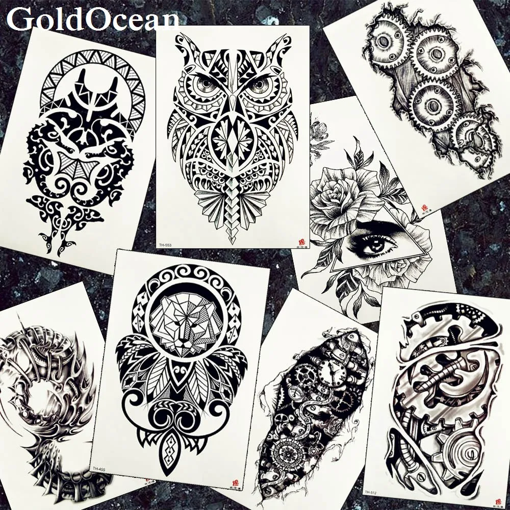 Indians Heena Owl Totem Temporary Tattoo Stickers Men Arm Art Tattoo Fake Black Tribal Gear Women Waterproof Tatoos Flower