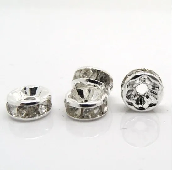 

Free Shipping 500 Silver Plated Clear Flat Side Rhinestone Rondelle Spacers Beads 8x3mm