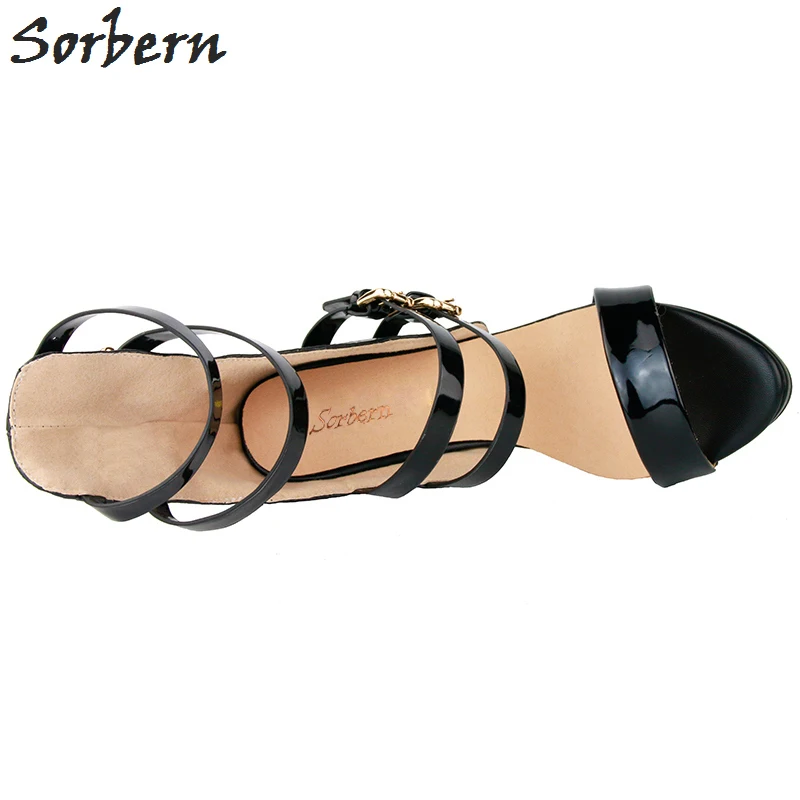 Sorbern Black Women Sandals Buckle Strap High Heels Ankle Strap Women Sandals Summer Sandal High Heels Women Platform Shoes