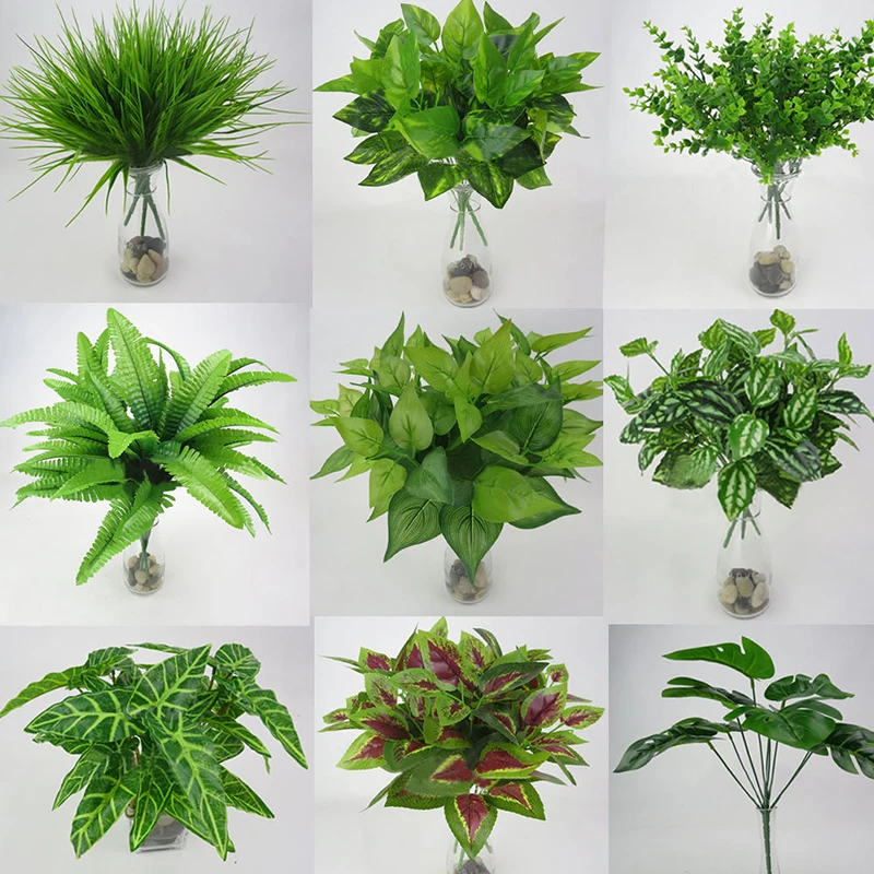 

1pc Artificial Plant Flower with Leaf Plastic Green Grass Tree Plant Fake Leaf Foliage Bush for Home Wedding Hotel Party Decor