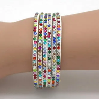 Многослойный браслет с кристаллами Стразы Bling Slake Deluxe двойной кожаной обмоткой