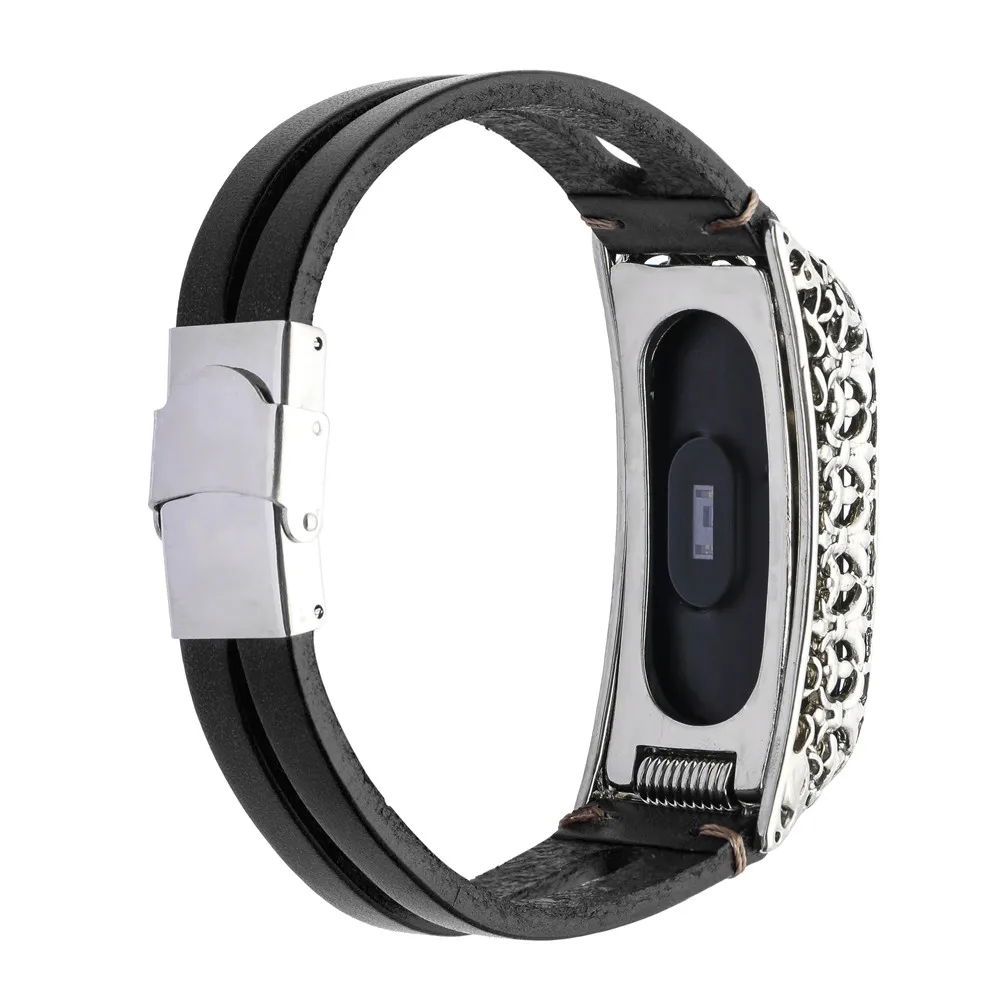 Кожаный браслет на замену + металлический чехол для Xiaomi Mi Band 3 Классический мягкий