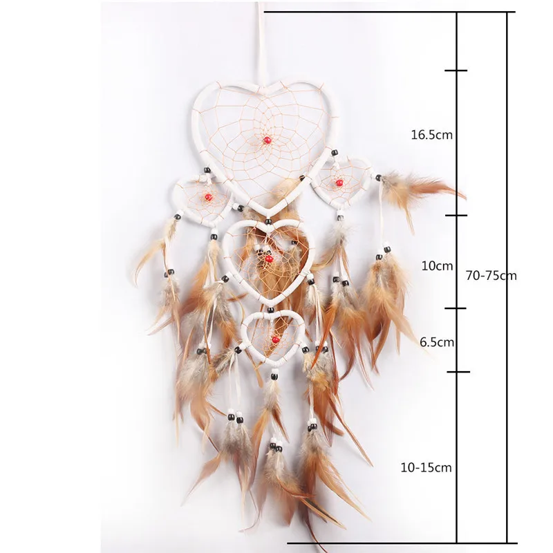 Ловец снов ручной работы в форме сердца с пятью сетками ветряные колокольчики