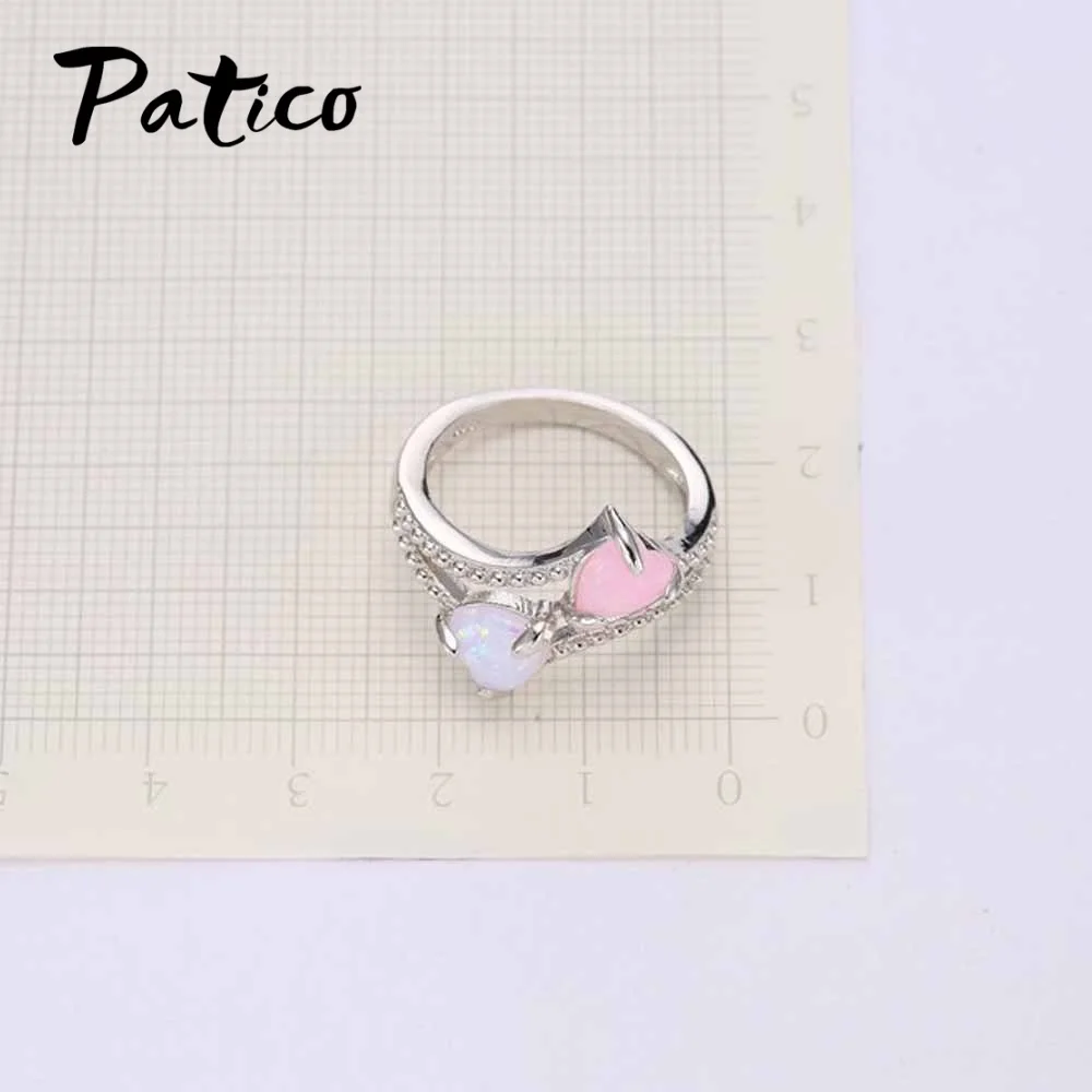 Женское Обручальное кольцо с опалом белое и розовое сердце инкрустированное