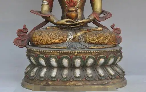 S01222 Tibet buddhism fane Bronze Gilt Painted Tara Kwan-Yin Bodhisattva Buddha Statue (B0328) |