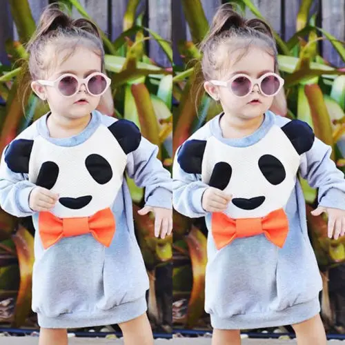 New Kid Girl Cartoon Panda Casual Hoode Sweatshirt Dress Clothes Princess Kids Baby jersey | Детская одежда и обувь