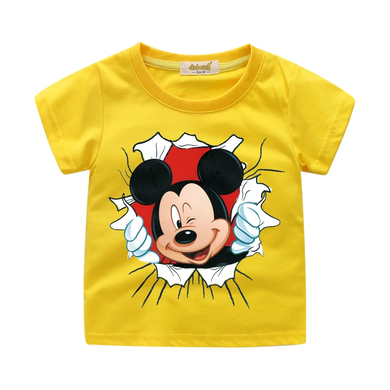 Yellow Tshirt Новое поступление, Детская футболка с принтом Микки из мультфильма забавная футболка с 3D принтом для мальчиков и девочек, одежда для детей, летний короткий костюм футболки - Цвет: Yellow Tshirt