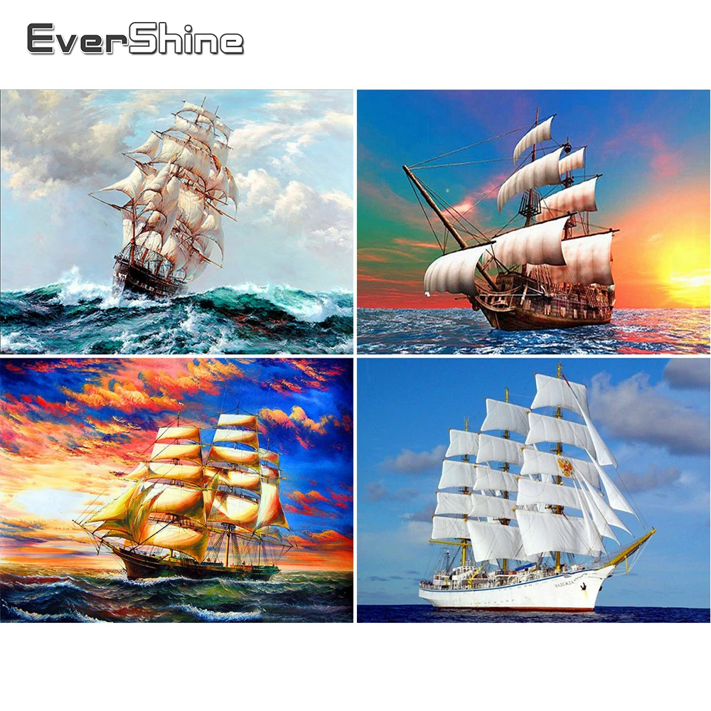 EverShine 5D Алмазная мозаика полный дисплей парусная лодка вышивка крестиком