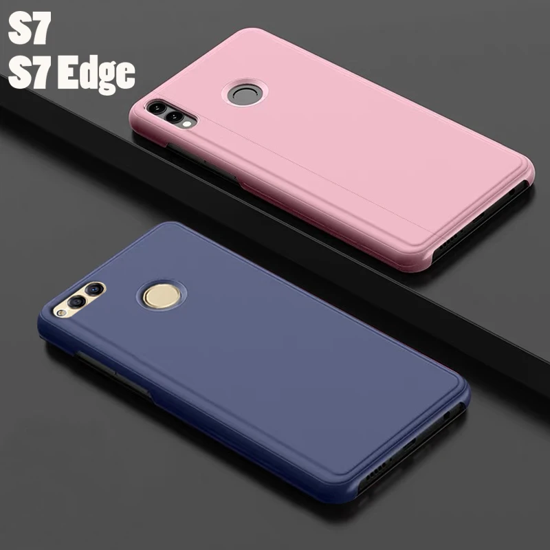 Откидной смарт-зеркальный чехол для телефона, чехол, для samsung galaxy S7 Edge S 7 S7edge, жесткий кожаный Прозрачный чехол для задней панели с Откидывающейся Крышкой цвета розового золота