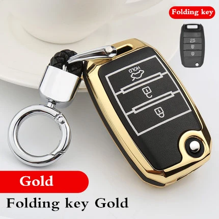 Folding key gold Цинковый сплав Кожа PU светящийся ключ чехол Брелок для KIA Rio Sportage QL ceed Optima Sorento cerato K2 K3 K4 K5 Picanto - Название цвета: Folding key gold
