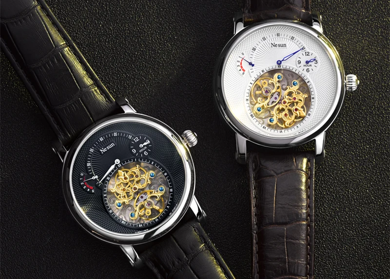 NESUN Роскошные Брендовые мужские полые Tourbillon автоматические механические наручные часы мужские сапфировые водонепроницаемые Relogio Masculino