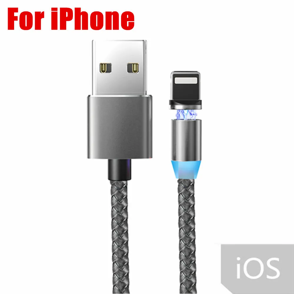 Grey For iPhone OLAF 1 м светодиодный магнитный Micro USB кабель для быстрой зарядки usb type C Магнитный кабель для зарядки данных кабель для зарядки USB шнур для samsung Xiaomi - Цвет: Grey For iPhone