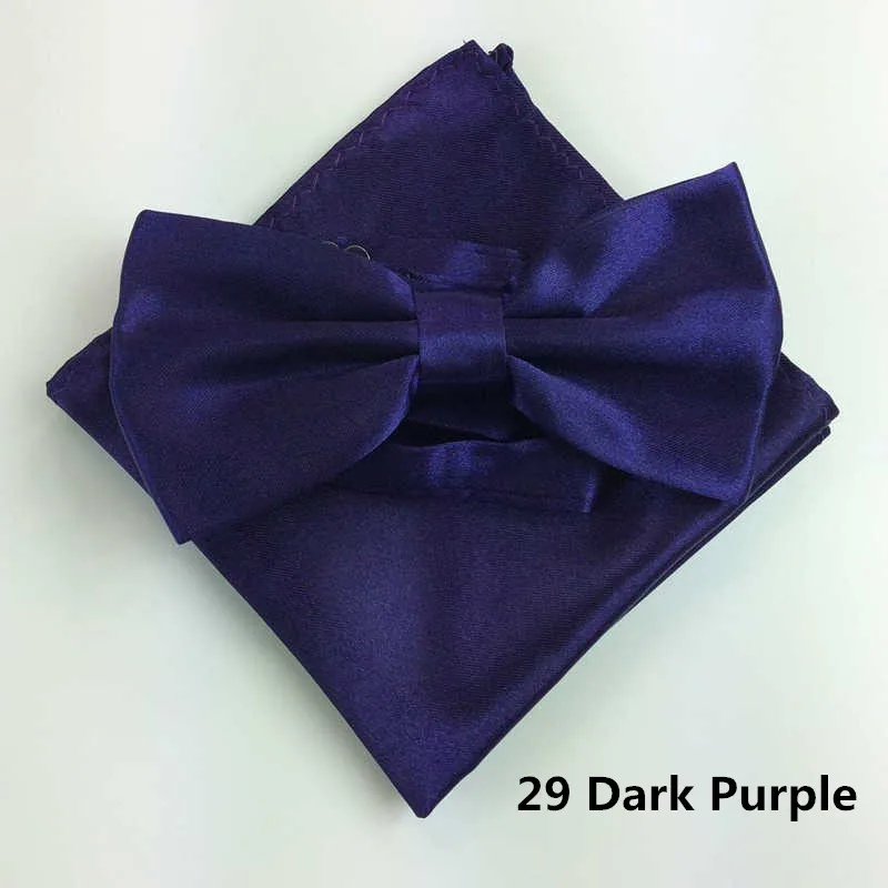 29 Dark Purple Галстук из шелкового атласа смокинг галстуки-бабочки и Pocket Square Set для мужские Для женщин Леди Твердые Цвет костюм с бантом Костюмы аксессуары ZY186118 - Цвет: 29 Dark Purple