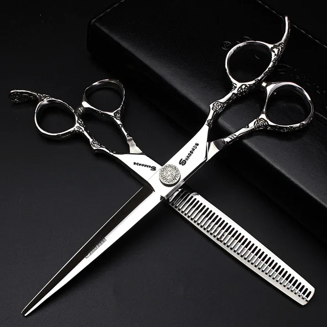 Scissors set 7 дюймов профессиональные ножницы для Красота ножницы для домашних животных ножницы Нержавеющая сталь Собака Ножницы Профессиональный набор ножниц - Цвет: Scissors set