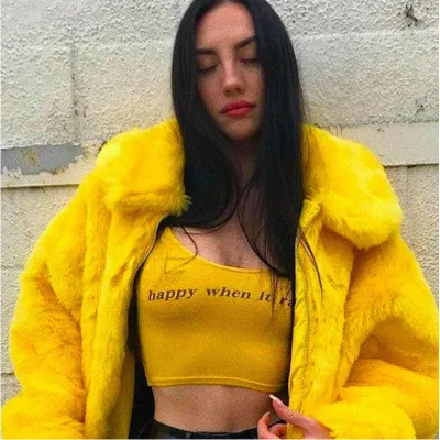 Yellow autumn loose faux mink leather jacket womens winter thicken warm fur leather coat woman slim fashion clothes   4XL