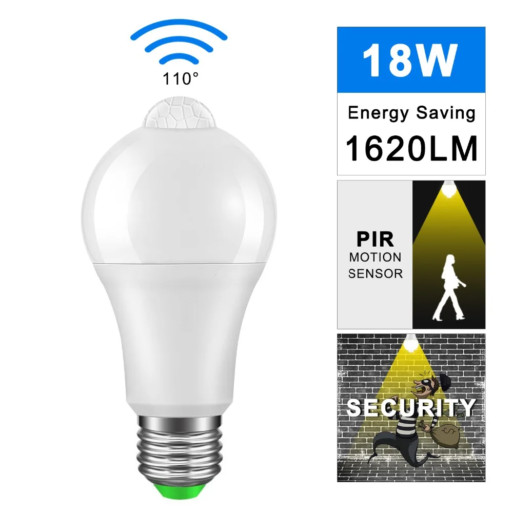 Светодиодная лампа с пассивным инфракрасным датчиком IP42 E27/B22 12/18 Вт|Светодиодные