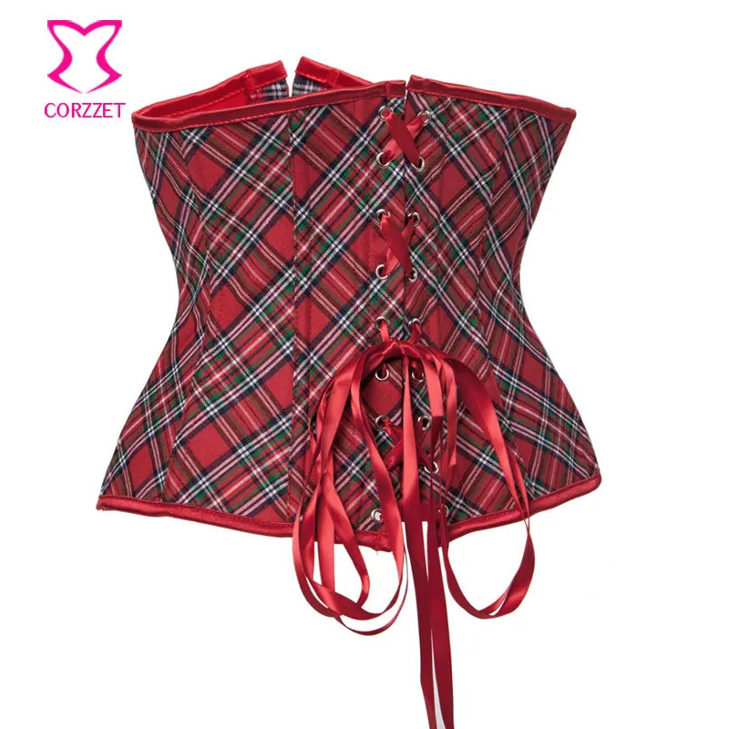 Красный Клетчатый джинсовый сексуальный корсет на шнуровке для талии Женский