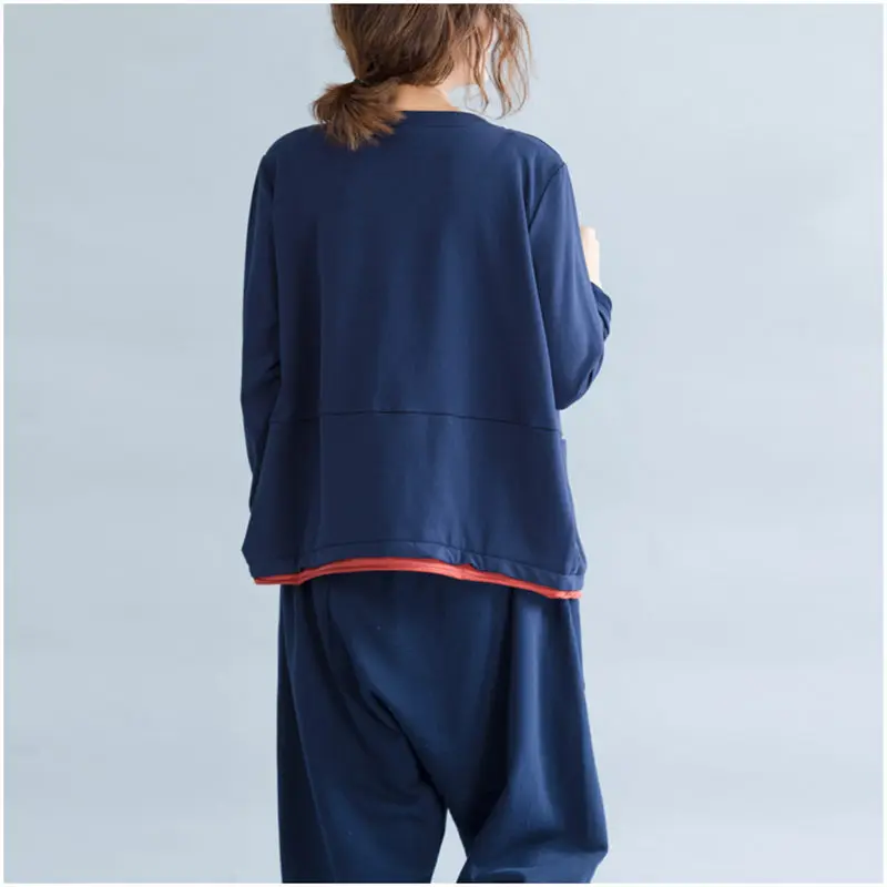 Женская Короткая Толстовка с круглым вырезом и длинным рукавом свободного