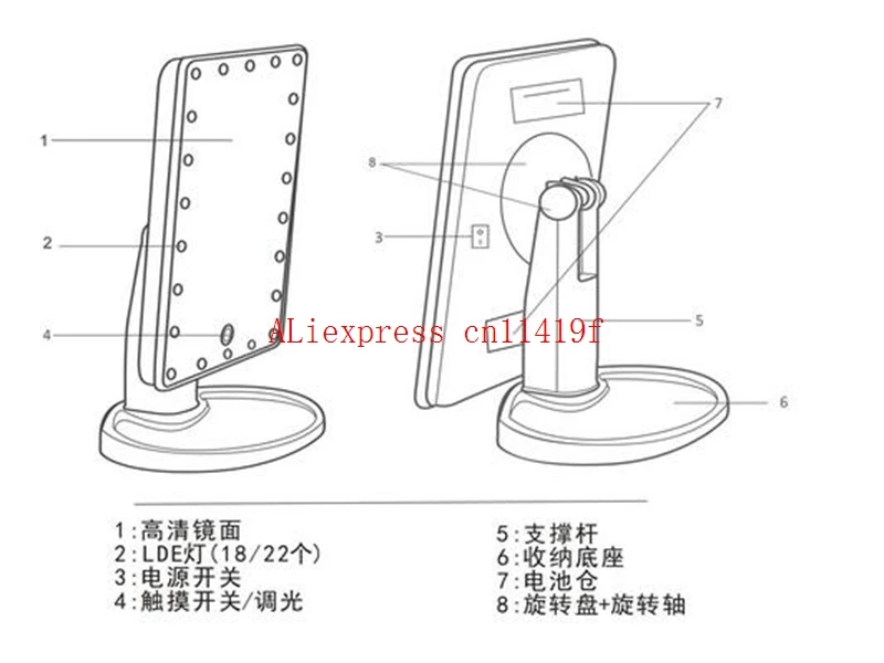 12 шт. светодиодное зеркало для макияжа с сенсорным экраном профессиональное