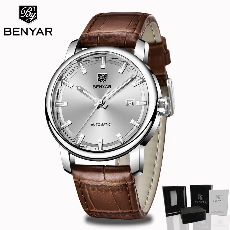 Silver White L Новинка, BENYAR, мужские механические часы, автоматические мужские часы, Топ бренд, роскошные часы, мужские наручные часы, военные, Relogio Masculino - Цвет: Silver White L