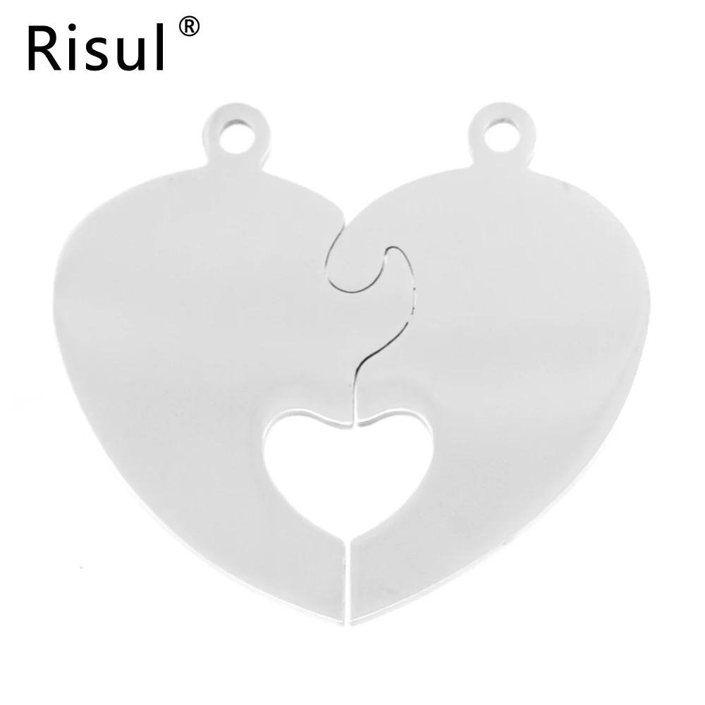 

Risul Tear half hearts pendant lover's split heart blank both sides mirror polish stainless steel wholesale charms 10pcs