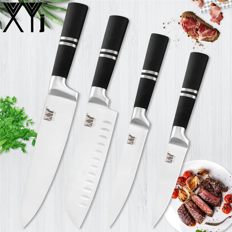 4 PCS knives Set XYj набор кухонных ножей из нержавеющей стали, хорошее качество, популярный набор кухонных ножей, нож для нарезки хлеба, Santoku, нож для очистки овощей - Цвет: 4 PCS knives Set