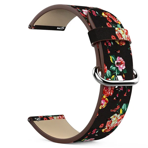 Red peonies black Zenheo Смотреть Band кожаный Пион печати для fitbit Versa Замена Аксессуары для часов Напульсники Бретели для нижнего белья браслет цветок ремешок - Цвет: Red peonies black