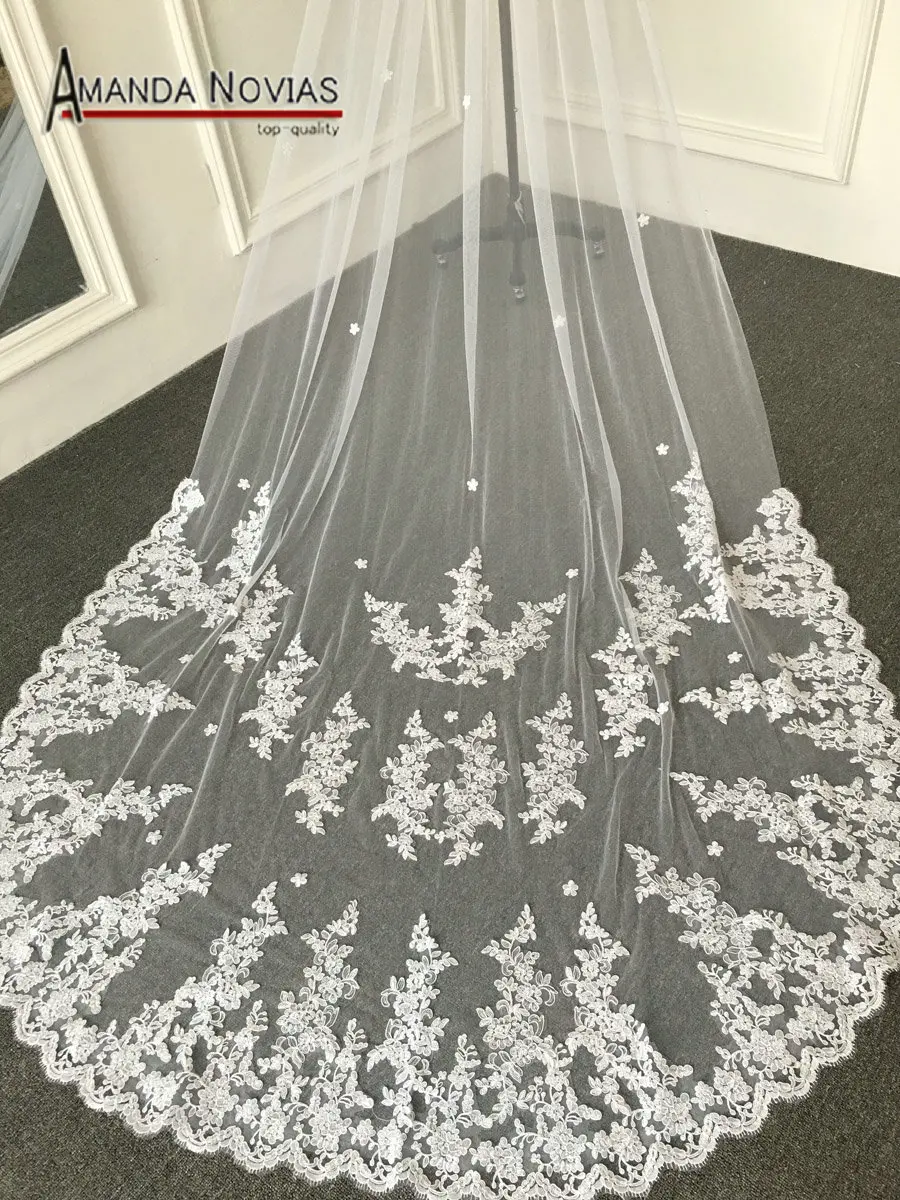 Фата с кружевной каймой и аппликацией Реальные образцы изображений 3 метра|lace veil|3