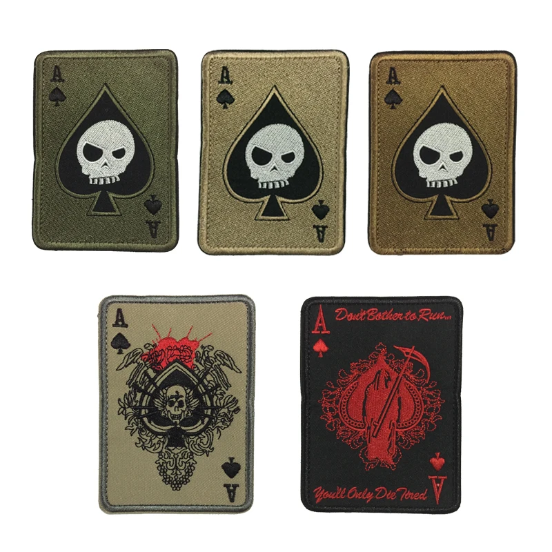Смерть карты прямоугольный патч Вышитая эмблема для покера тактические заплатки
