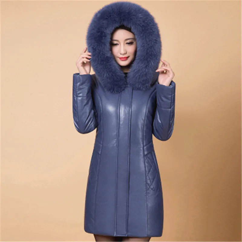 Violet Большие размеры 6XL, женская кожаная хлопковая куртка среднего возраста, пальто, зимние теплые парки, толстая куртка с капюшоном, изысканные хлопковые пальто OKXGNZ - Цвет: Violet