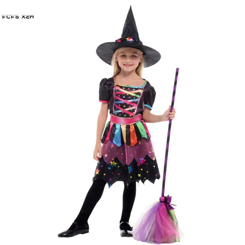

M-XL Halloween Witch Costume For Girls Kids Children Magician Sorceress Cosplay Purim Carnival Stage play Masquerade party dress