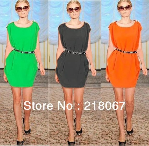 YM-D344 NEW ARRIVAL FASHION EURO POPULAR STYLE O-NECK SLEEVELESS DRESS LADY SEXY SHOULDER WITH RIVETS 3-COLORS FREE SHIP | Женская