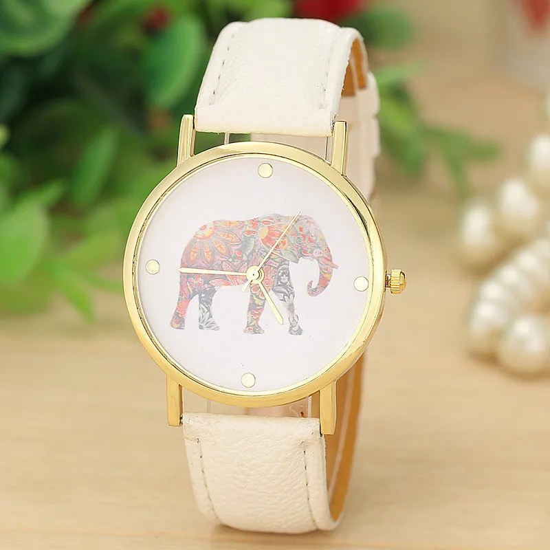 Модные женские часы relogio feminino С Рисунком Слона Плетеные ПУ кожа мультфильм