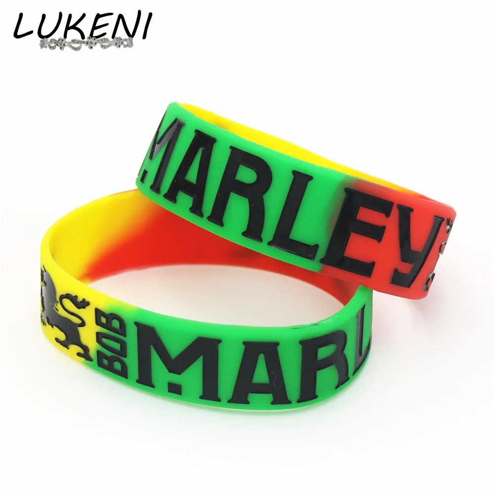

LUKENI 1PC 1" Wide BOB Marley Silicone Wristband For Music Fans Colorful Star Rasta Jamaica Reggae Bracelets& Bangles Gift SH098