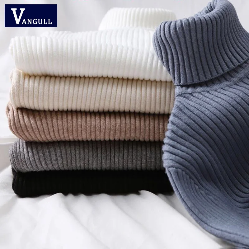 VANGULL WomenTricots TurtleneckKnitted Sweater Pullovers High Quality Solid Cashmere 2019 Autumn Winter Female | Женская одежда