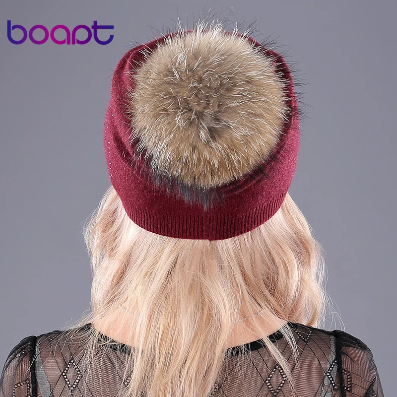 [boapt] горный хрусталь складки шерсть вязание толстый тепло реальный енот мех