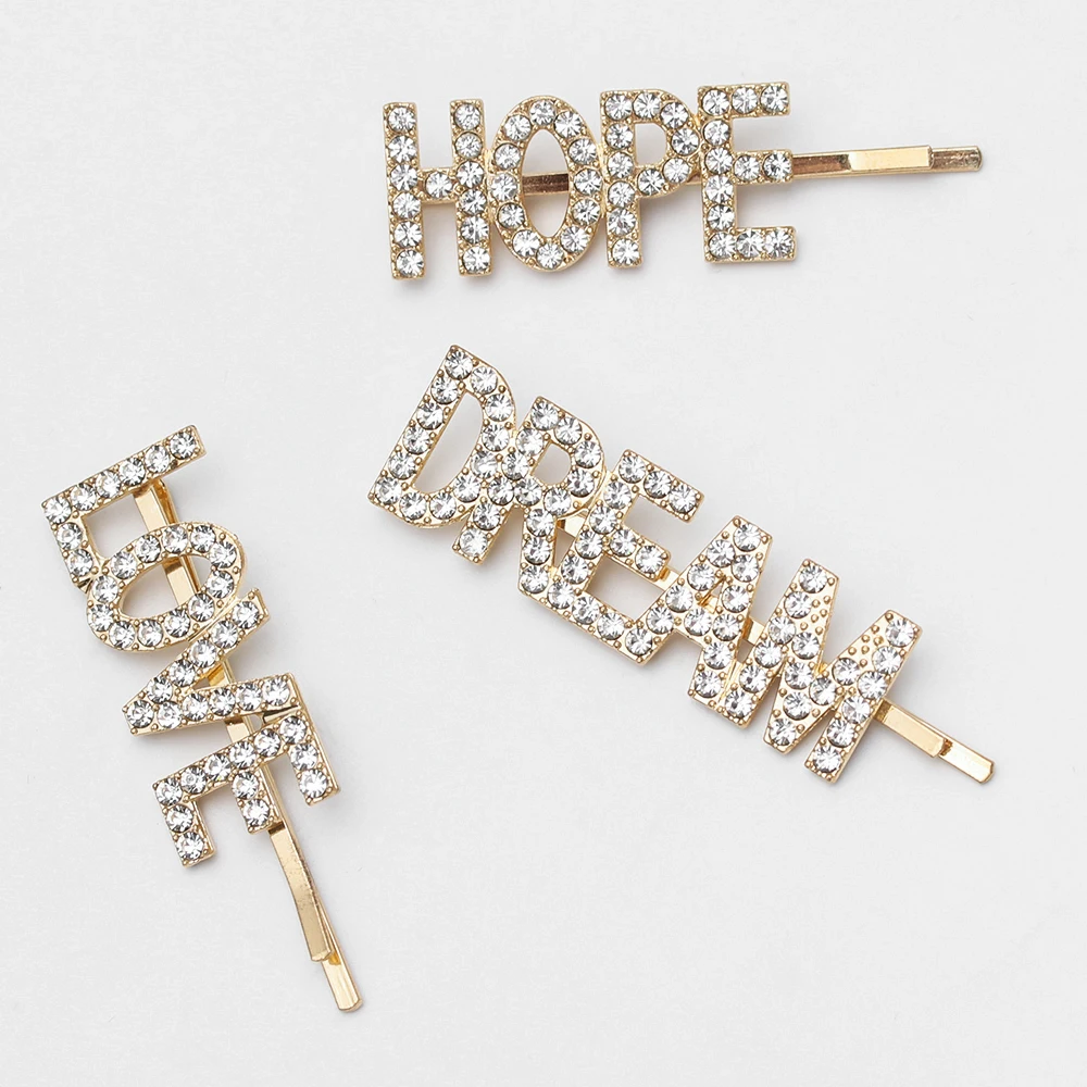 Металлические заколки для волос с надписью Hope/Love 1/2 шт. кристаллами девушек