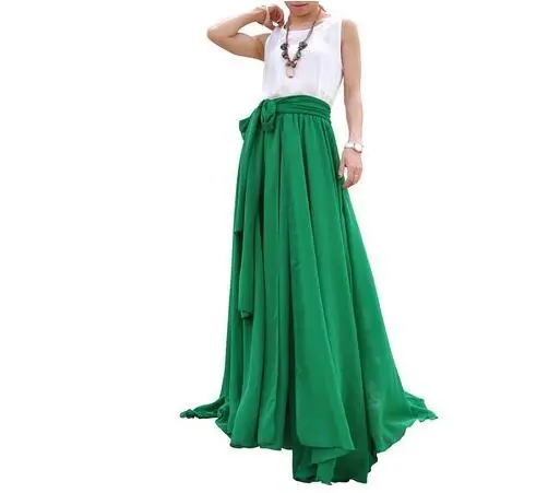 Шифоновая винтажная длинная плиссированные женские юбки 2019 летняя Высокая талия