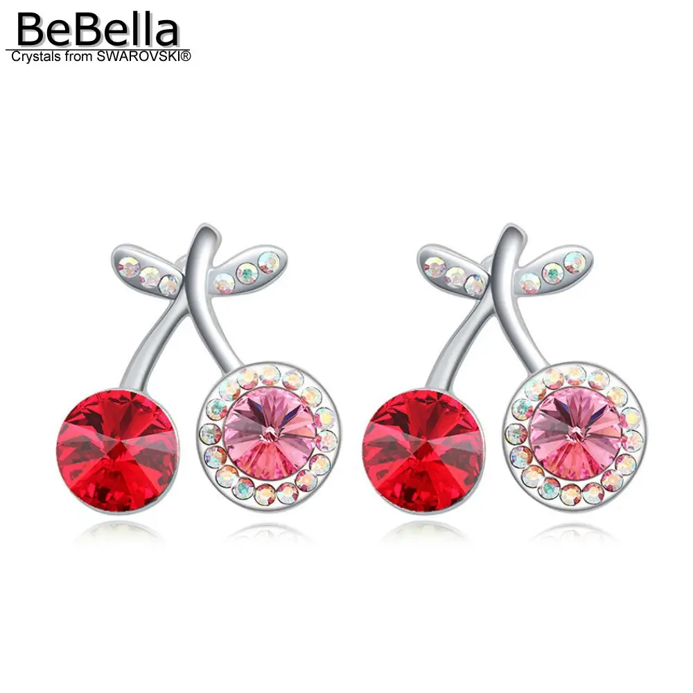 Серьги гвоздики BeBella cherry с кристаллами Swarovski оригинальные модные ювелирные