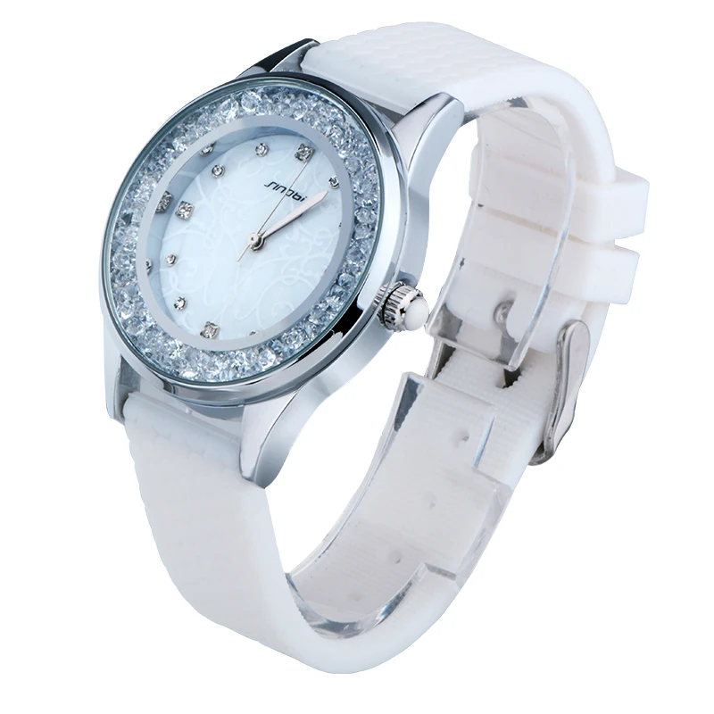 Женская Новая Мода Повседневная Горный Хрусталь Кварц Каучуковый Ремешок