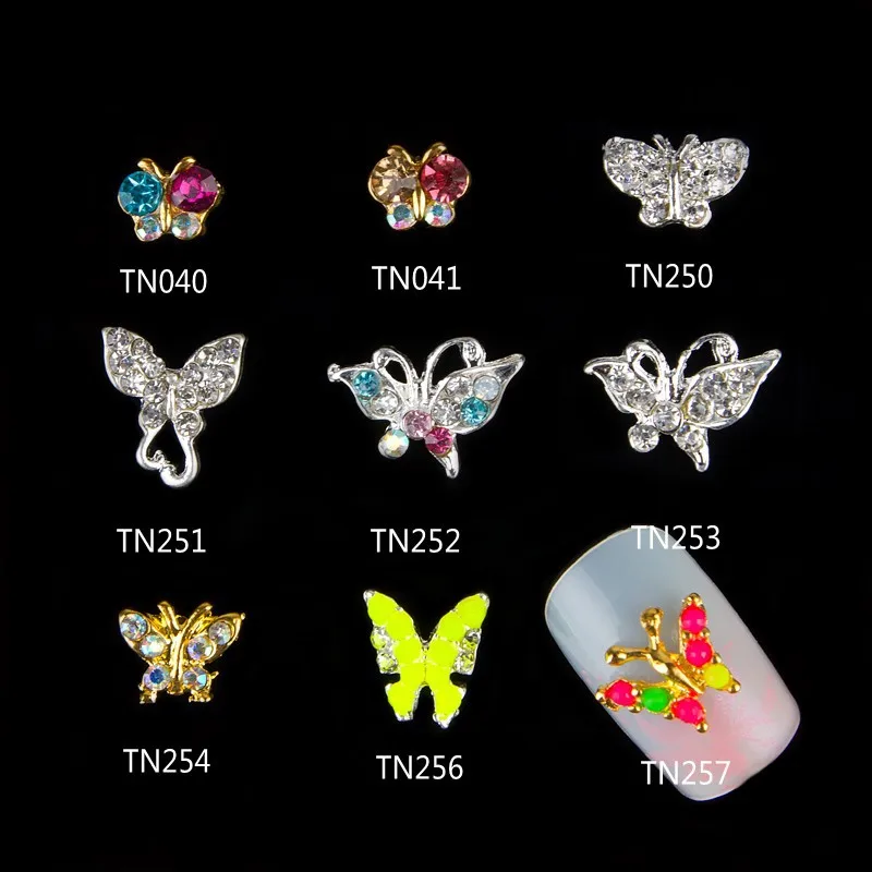 10 шт. креативные блестящие стразы бабочки 3d украшения для дизайна ногтей сплав