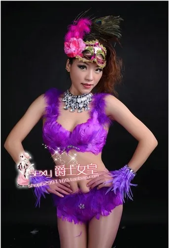 Purple bra and short Ночной клуб атмосфера открытие сексуальное перо сценический костюм Ds шоу диджей певича гость представление одежда танцевальный костюм - Цвет: Purple bra and short