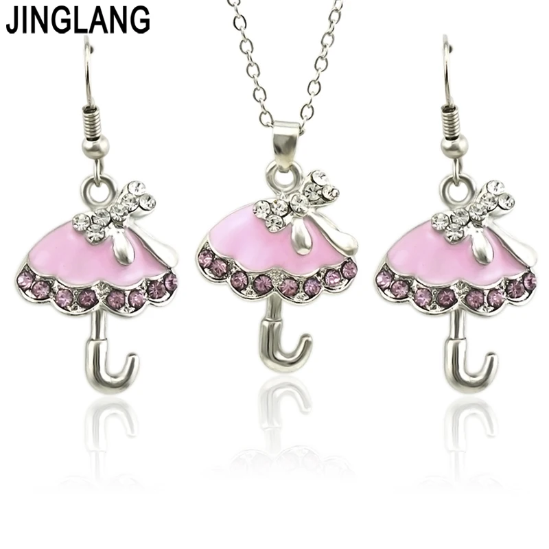 JINGLANG Fashion Elegant Shiny The Umbrella Jewelry Set for Women Girl Korean Simple Temperament Necklace Earrings | Украшения и