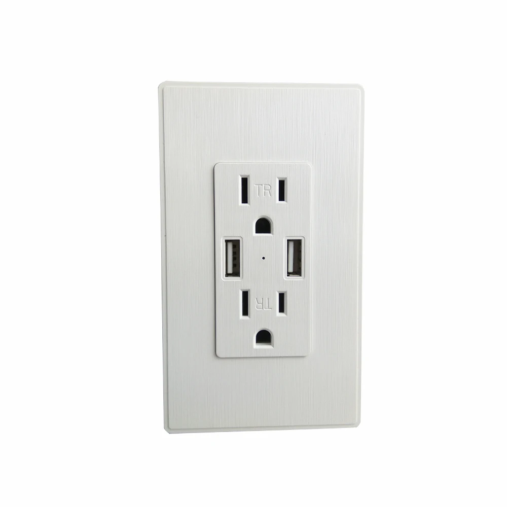 

120 Dual USB Plug Home Wall Socket,US Standard 2.1A Double USB Port Power Adapter Outlets PC Panel Universal Plug Socket