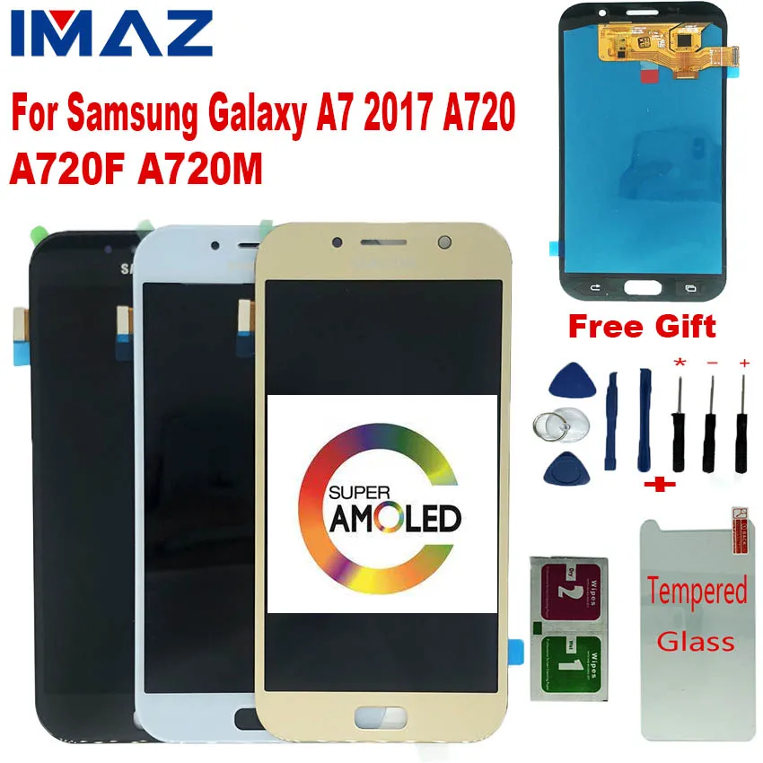 ЖК-дисплей IMAZ 100% SUPER AMOLED для Samsung Galaxy A720 A7 2017 A720F с сенсорным экраном и дигитайзером