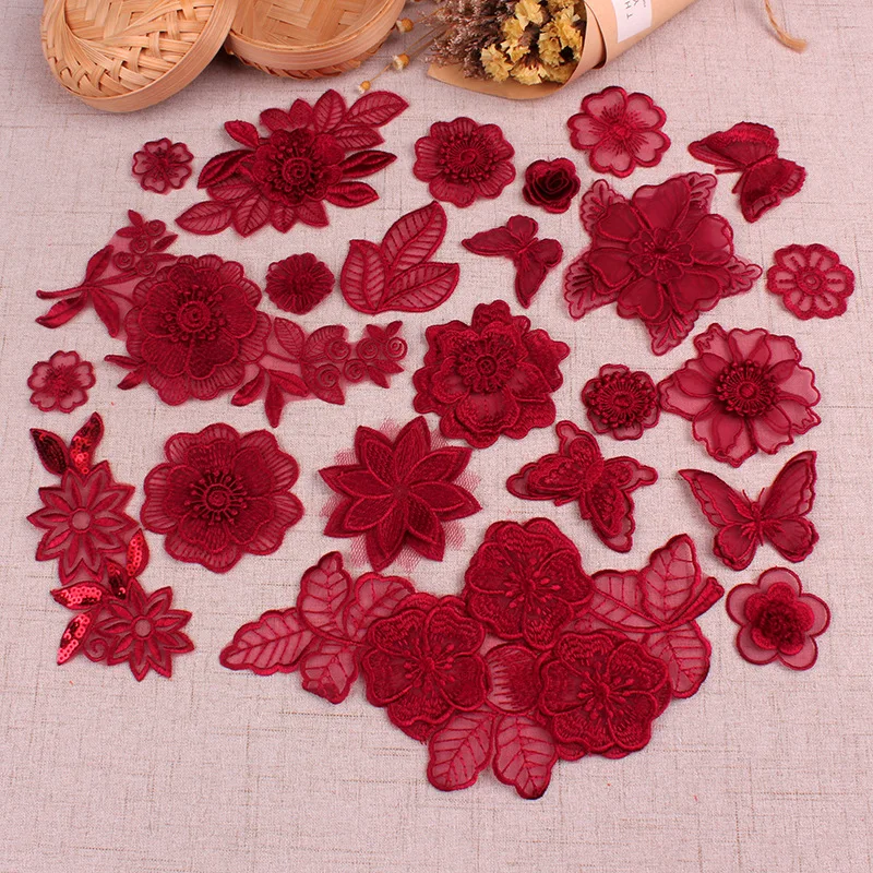 1 шт. аппликация в виде красных цветов и бабочек вышитые нашивки для одежды сумки
