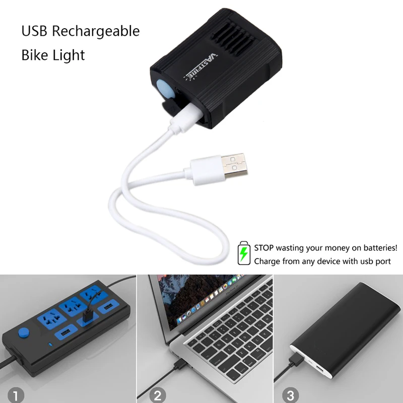 Водонепроницаемый USB велосипедный светильник Встроенный перезаряжаемый аккумулятор передний руль велосипедный головной светильник с задний фонарь для безопасности