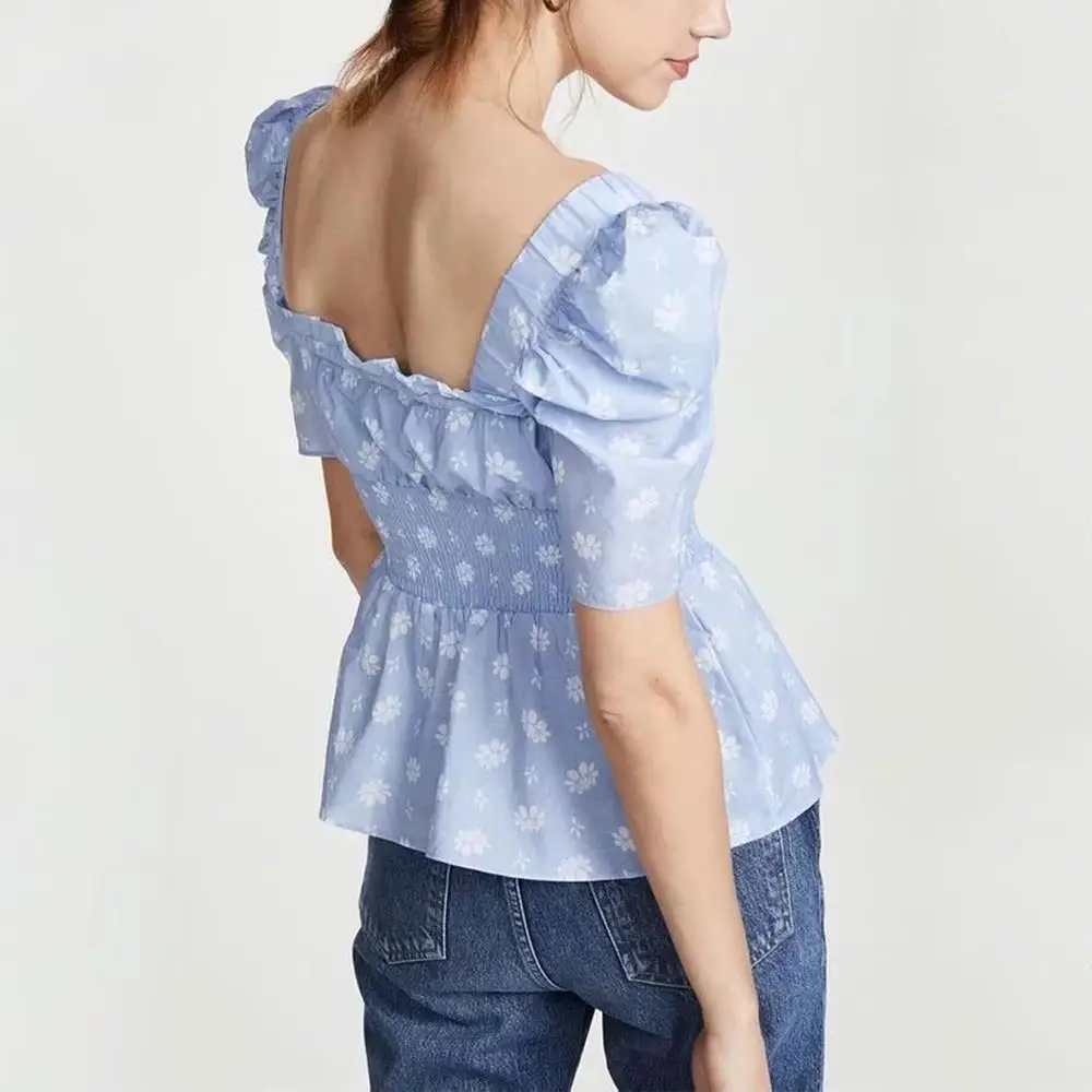 Boho vintage Square collar floral Summer tops for women shirts 2019 Korean style blouses casual clothes streetwear blusas |
