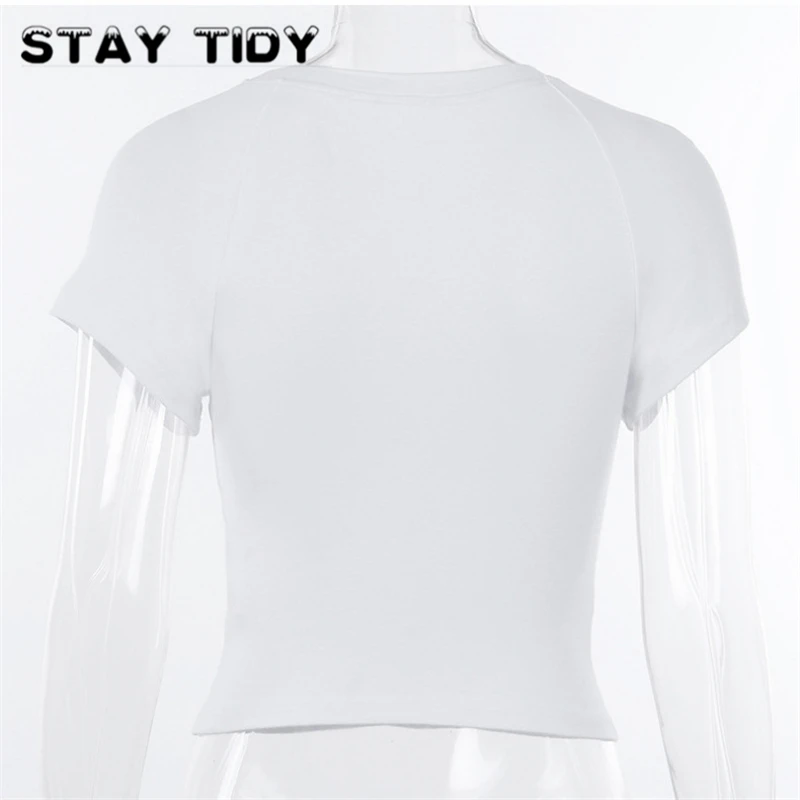STAY TIDY Angel Cupid Print Cotton Crop Tops Summer Women 2019 Short Sleeve O-Neck Slim T Shirts Casual Female Streetwear Tees | Женская